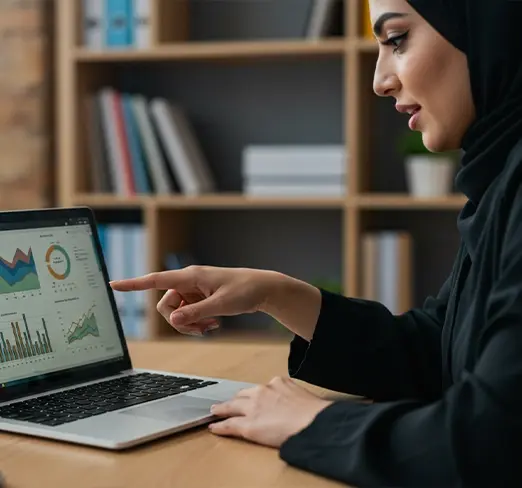 data-presentation-laptop-charts-wooden-desk