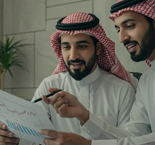 two-individuals-traditional-saudi-attire-review-financial-report.